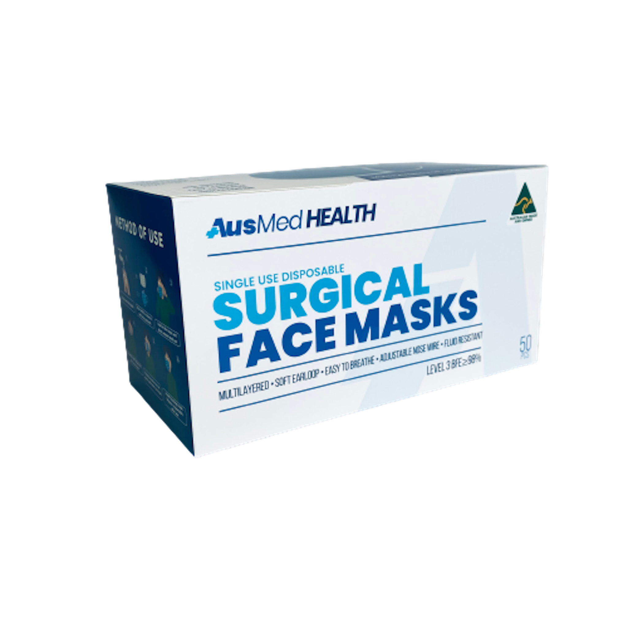 AusMed Surgical Face Masks (Australian Made) Premium 4x Ply Level 3 ...