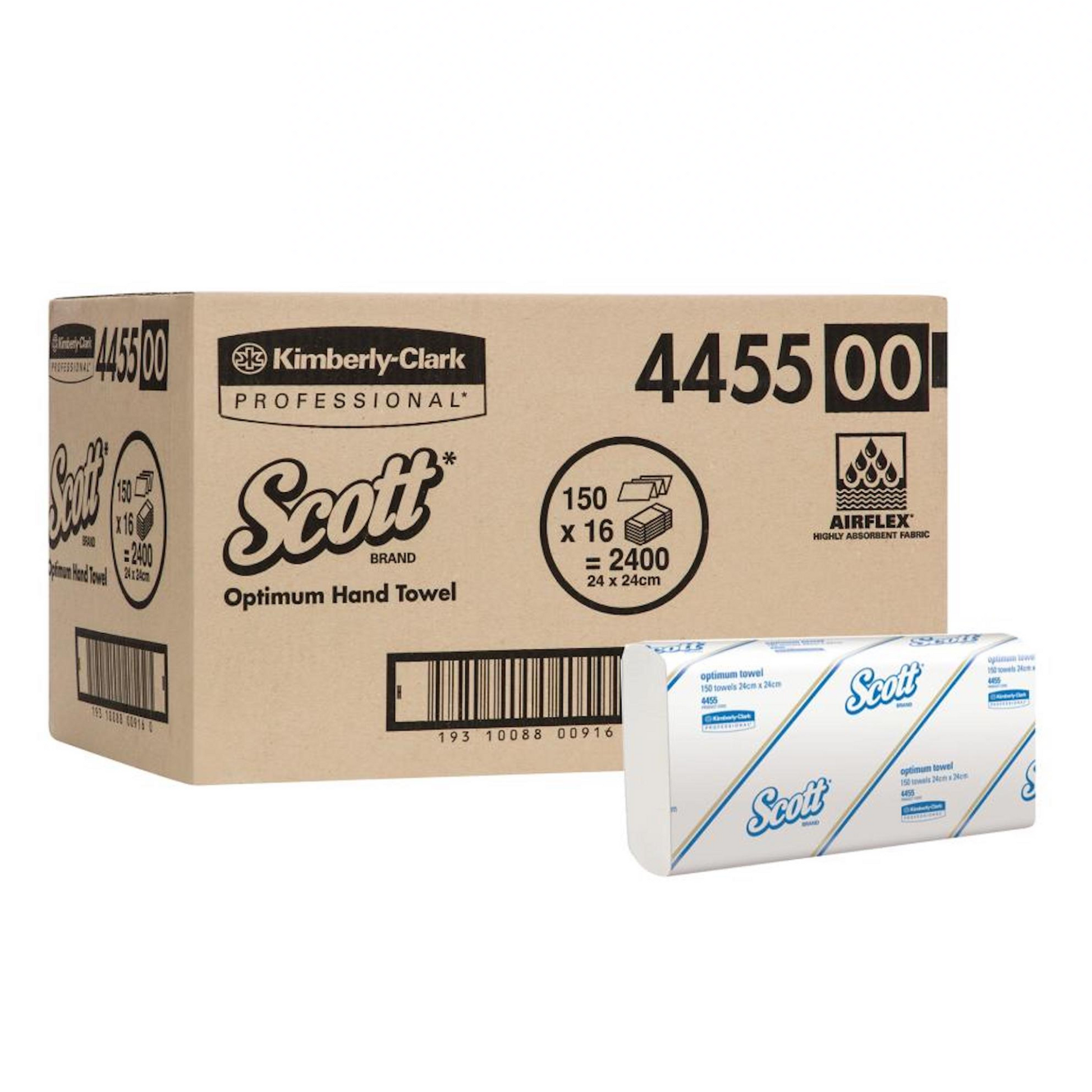 Scott 4455 Optimum Hand Towels White 150 Towels Pack Carton 16