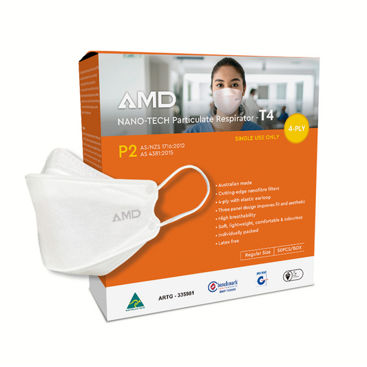 AMD P 2 Respirator Nano-tech Mask, 4-layer (T4)-Ear loops EP26 - M-L - White - Box (50pc)