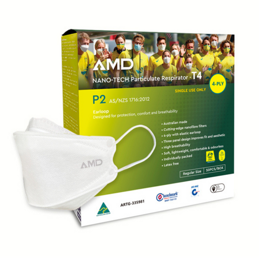 AMD P 2 Respirator Nano-tech Mask, 4-layer (T4)-Ear loops - EP24 - S-M - White - Carton (1000pc)
