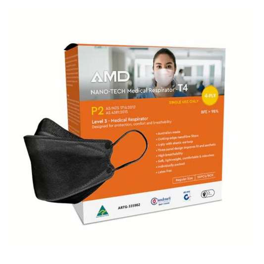 AMD P 2 Respirator Nano-tech Mask, 4-layer (T4)-Ear loops EP26 - M-L - Black - Box (50pc)