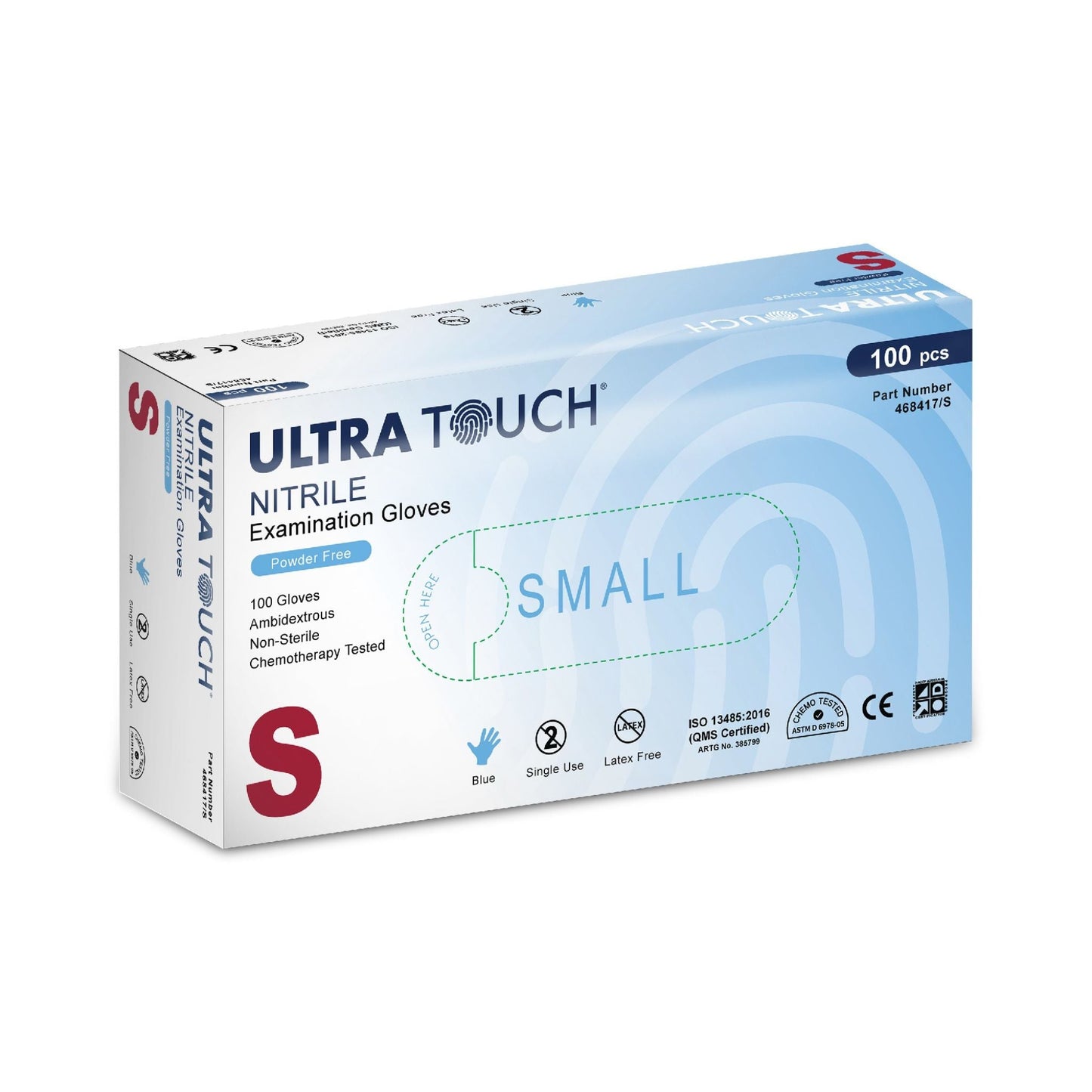 Ultra Touch Nitrile Chemo-tested Blue Powder Free Disposable Gloves Carton - S - Carton (1000pc)
