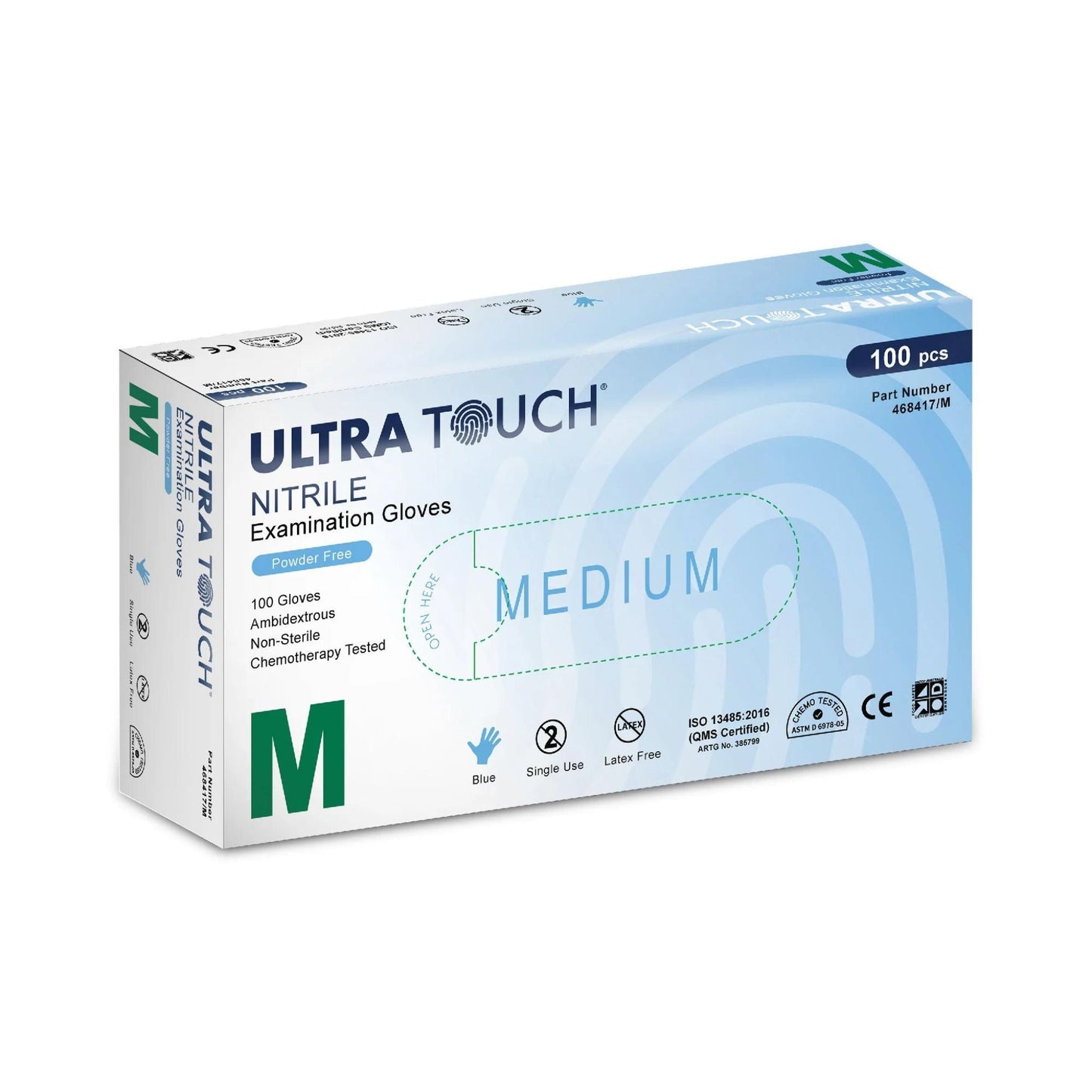 Ultra Touch Nitrile Chemo-tested Blue Powder Free Disposable Gloves Carton - M - Carton (1000pc)
