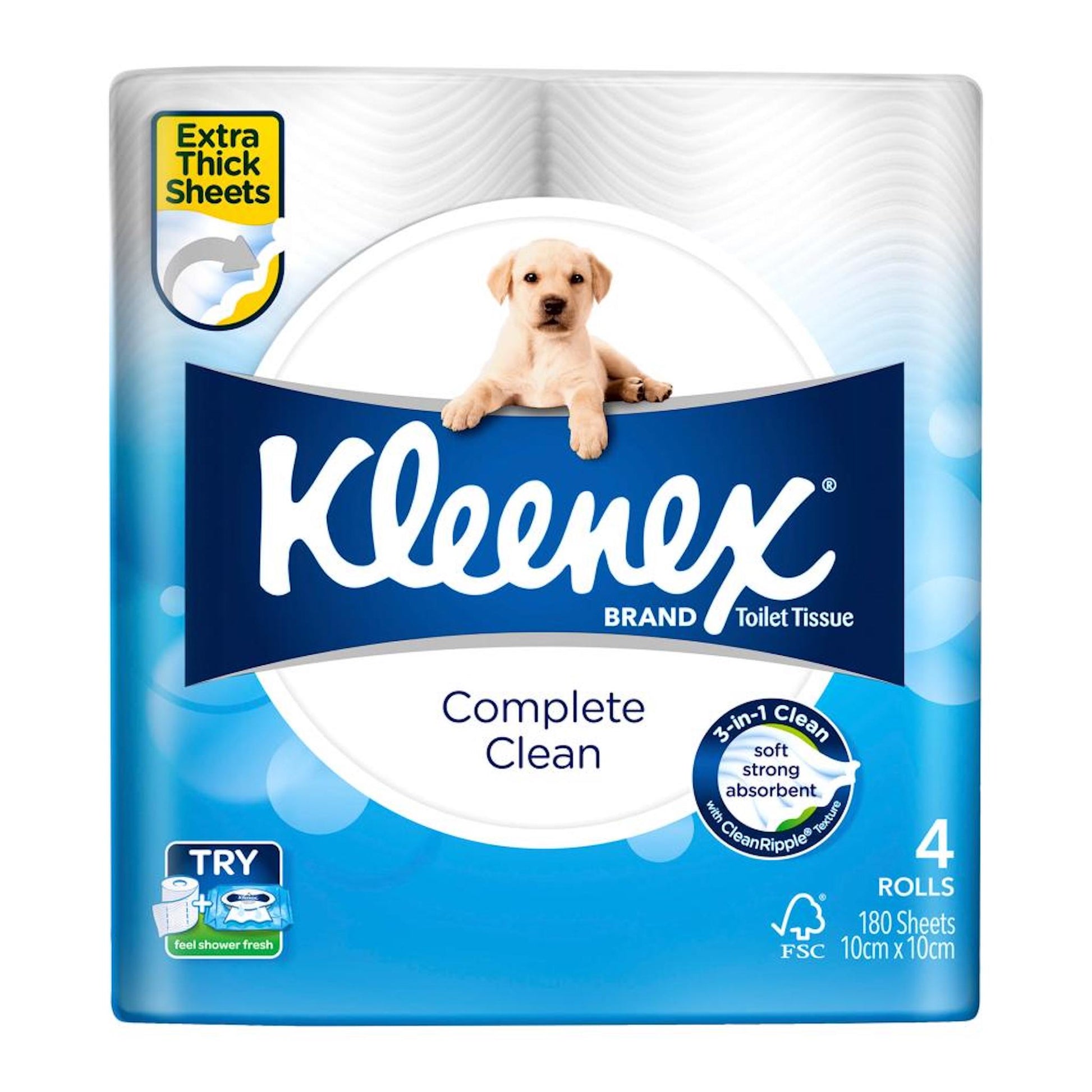 Kleenex 98130 Complete Clean Toilet Tissue 1 Ply 180 Sheets Pack 4
